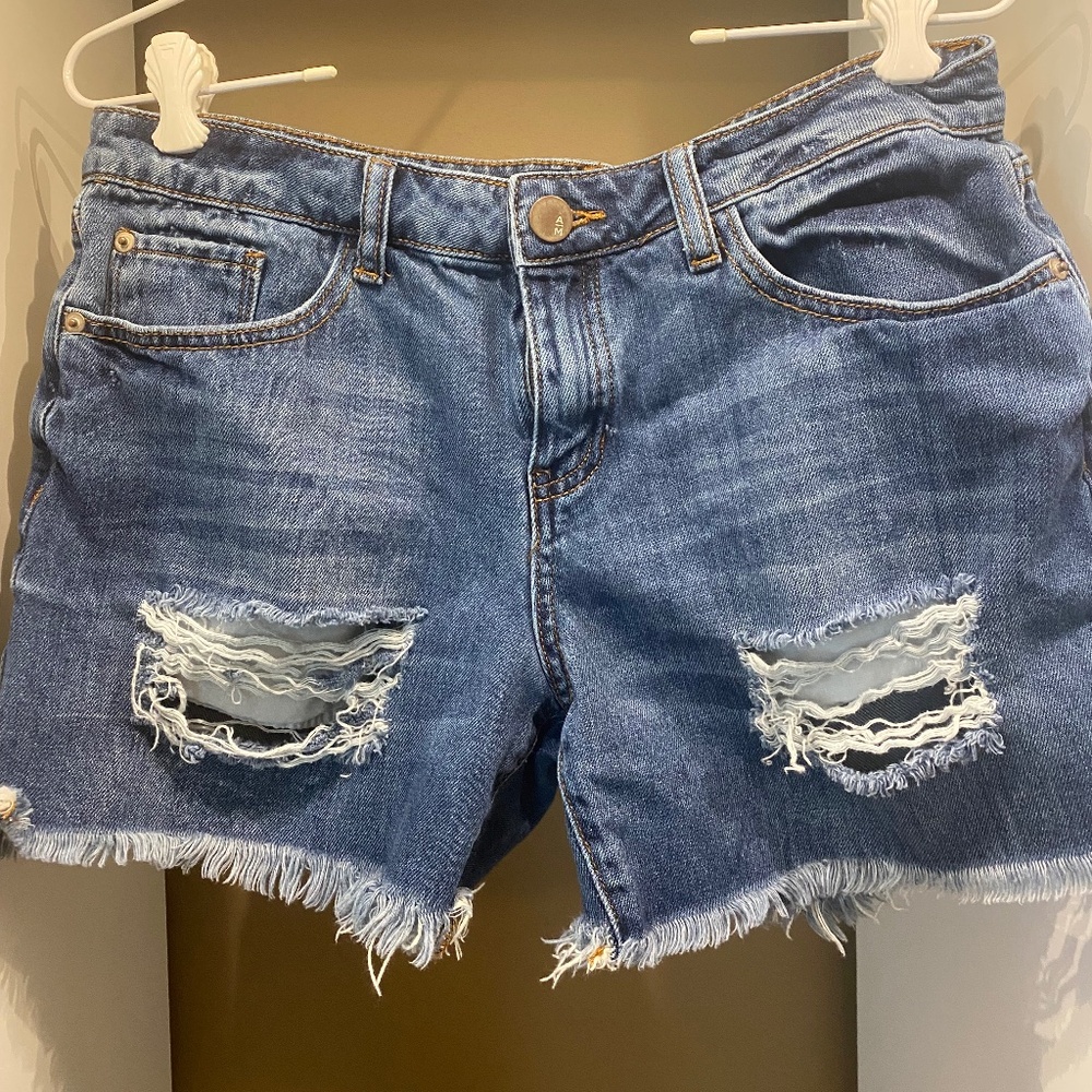 Ashley Mason Distressed High-Rise Grayed Hem Denim Shorts - Size 27 (Size 4)